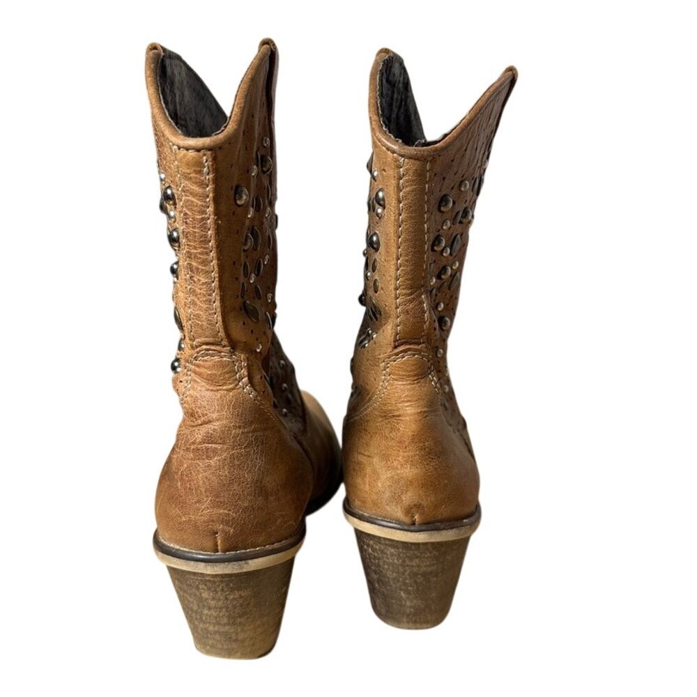 Steve Madden Studded Brown Leather Boho Western Cowboy Boots, Size 7, Pre Loved - Picture 5 of 10